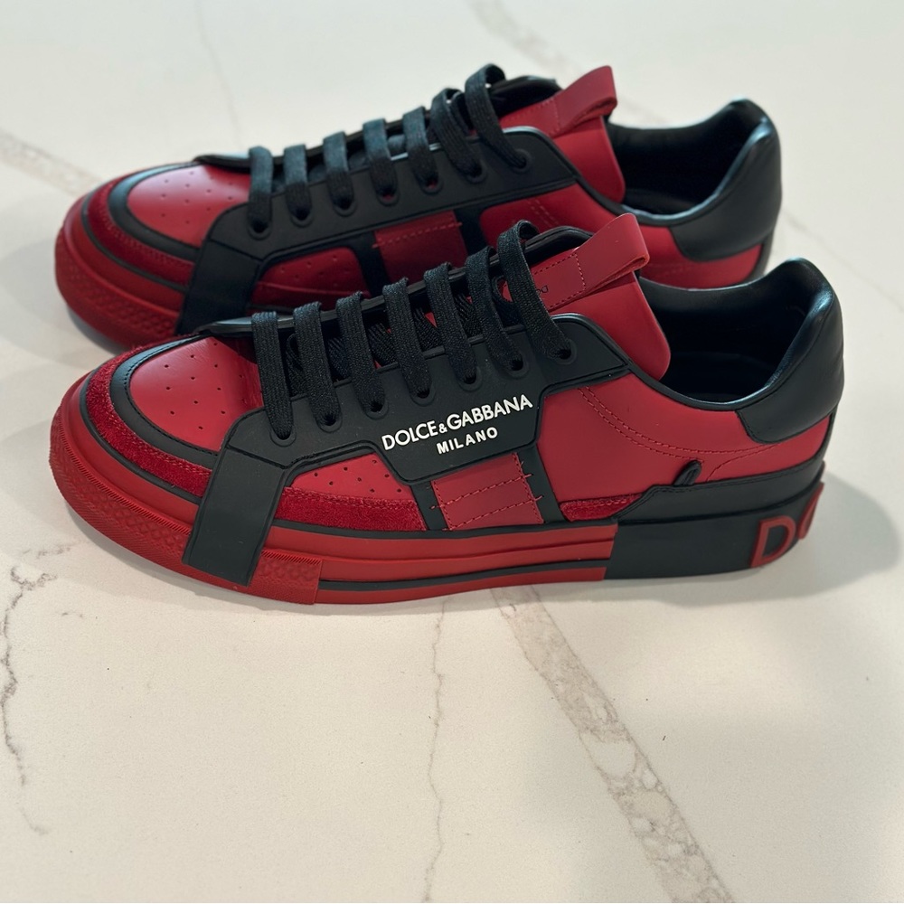 Dolce & Gabbana Red and Black Milano Sneakers